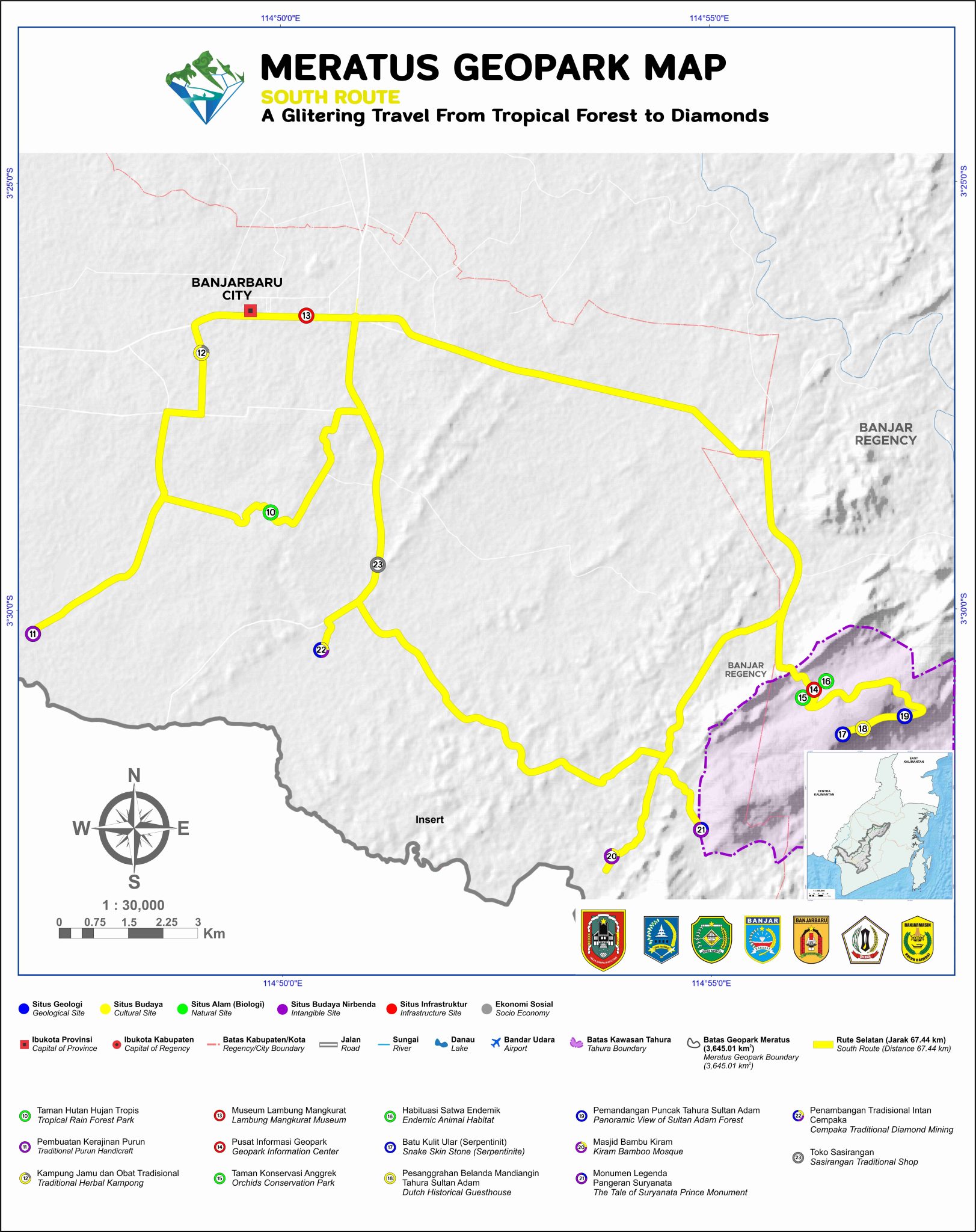 Peta Rute Selatan Geopark Meratus - Klik untuk memperbesar
